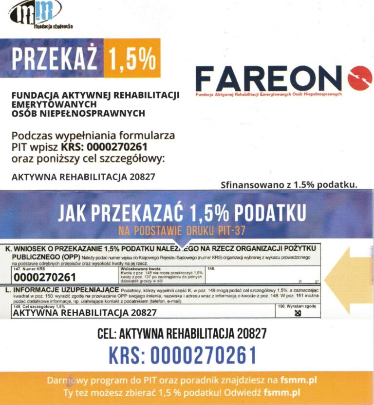 Grafika informacyjna o sposobie przekazania 1,5% podatku