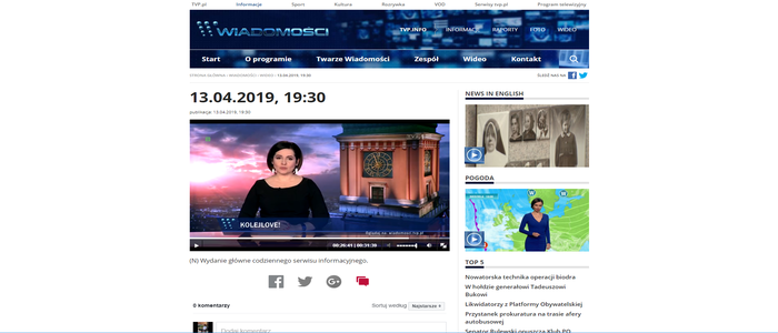 Obraz przedstawiający fragment programu Wiadomości TVP1